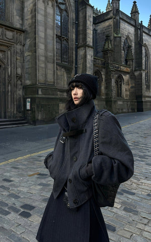 Wool High-Neck Buckle Bomber