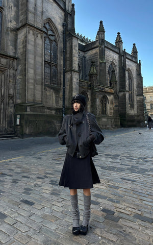 Pleated Pinstripe Skirt