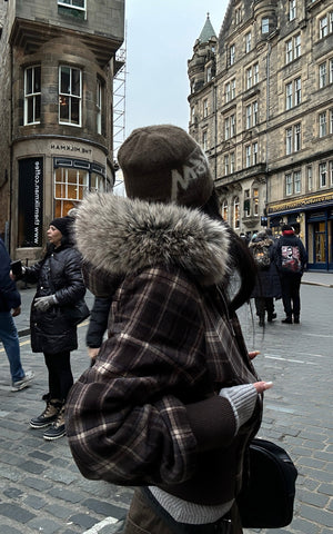 Structured Plaid Down Jacket with Detachable Fur Hood