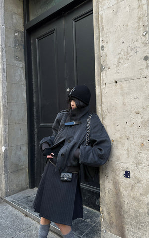 Wool High-Neck Buckle Bomber