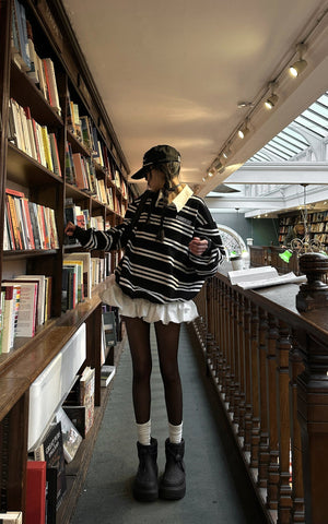 Black Striped Polo Knit T-Shirt