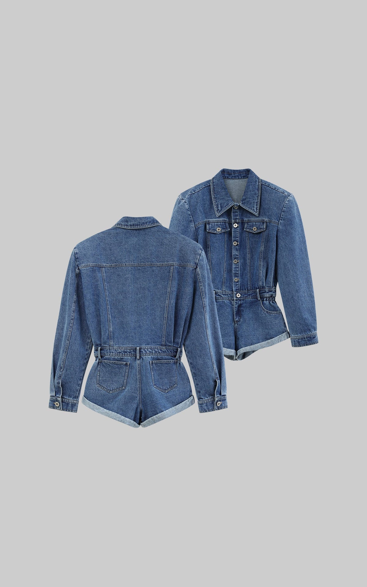 Blue Denim Shoulder-Pad Romper