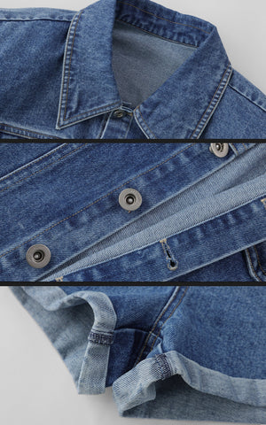 Blue Denim Shoulder-Pad Romper