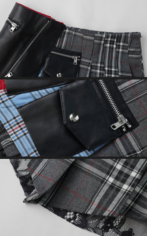 Plaid Patchwork Mini Skirt with Pocket Detail