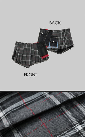 Plaid Patchwork Mini Skirt with Pocket Detail
