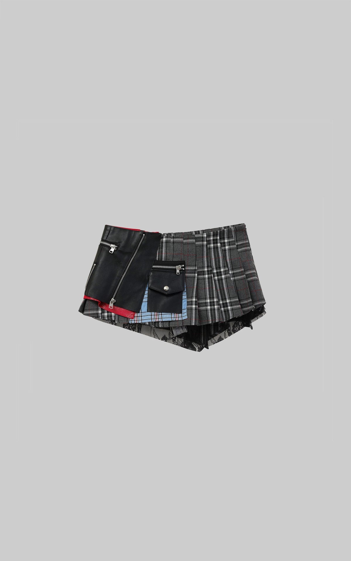 Plaid Patchwork Mini Skirt with Pocket Detail