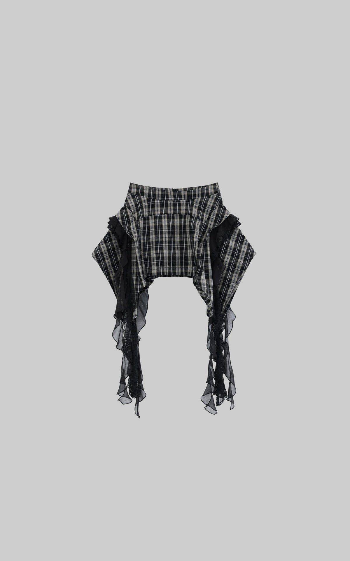 Asymmetrical Plaid Skirt with Lace Paneling