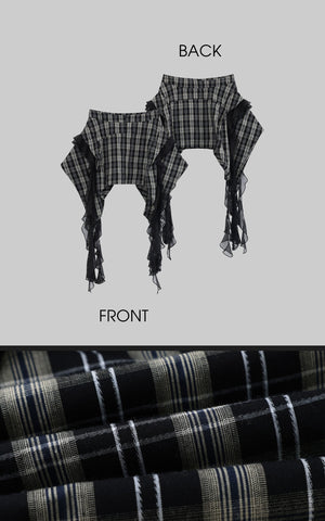 Asymmetrical Plaid Skirt with Lace Paneling