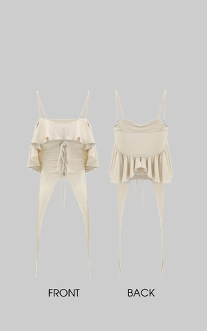 Off-Shoulder Ruffle Set with Asymmetrical Hem