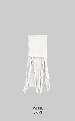 Off-Shoulder Ruffle Set with Asymmetrical Hem