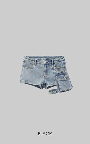Utility Denim Shorts with 3D Pocket Detailing