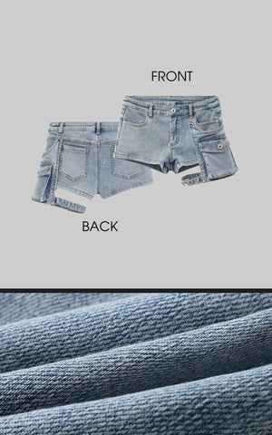 Utility Denim Shorts with 3D Pocket Detailing