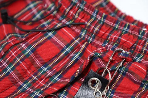 Red Plaid Chained Cargo Pants