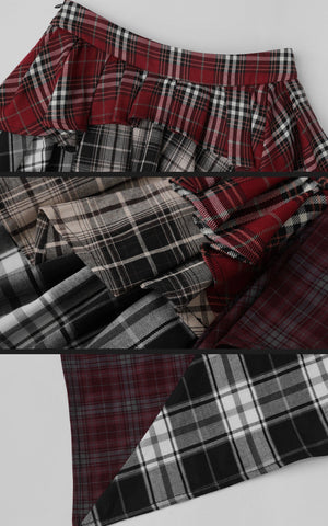 Asymmetrical Plaid Patchwork Skirt