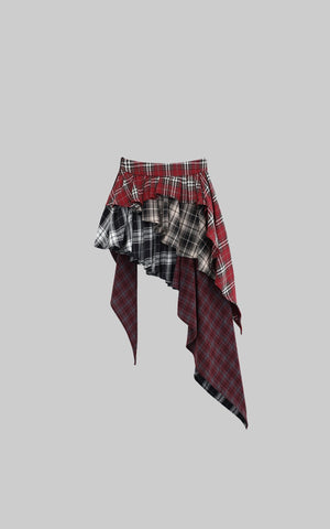 Asymmetrical Plaid Patchwork Skirt