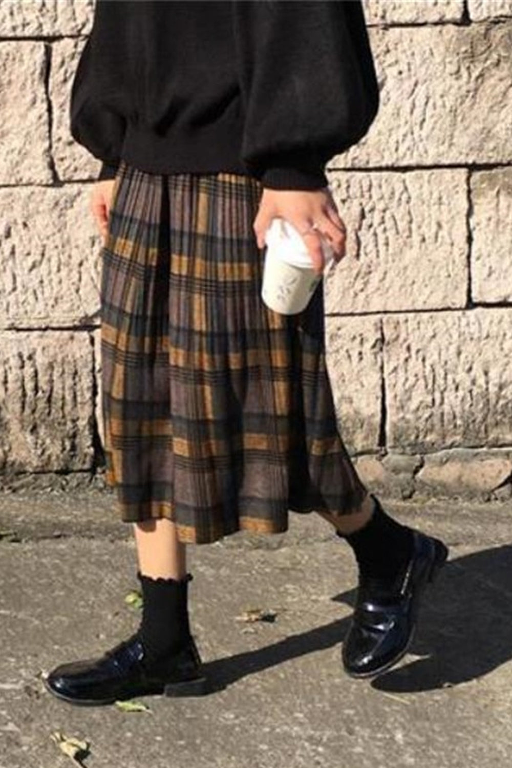Vintage Wool Plaid Pleated Skirt