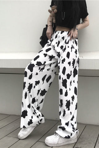 High Waist Milk Cow Pattern Long Pants