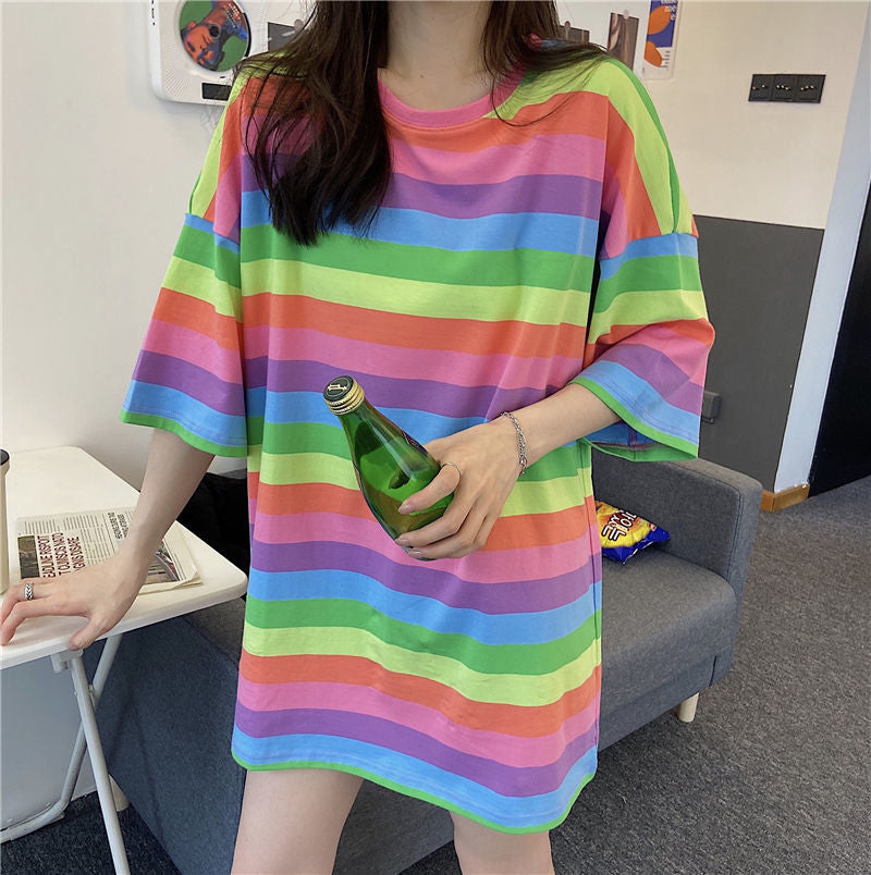 Loose Cute Colors Striped Shirt