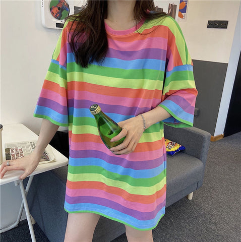 Loose Cute Colors Striped Shirt