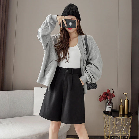 High Waist Knee Length Wool Wide Leg Pants