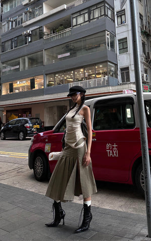 Asymmetrical vest with skirt & pleated skirt set