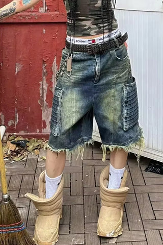 Retro Hip Hop Cargo Pockets Denim Shorts