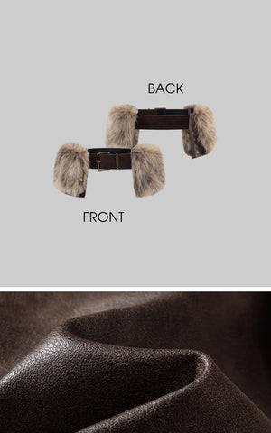 Denim Mini Skirt with Faux-Fur Belt Detail