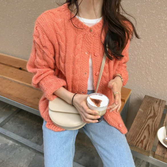 Candy Color Solid Loose Knitted Cardigan Sweater