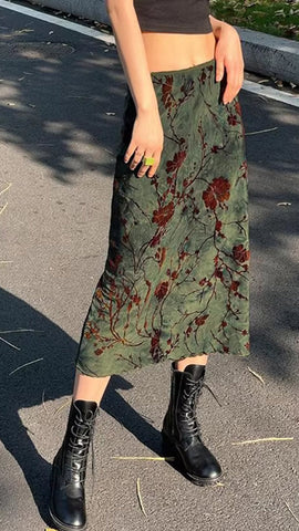Vintage Mid Calf Floral Long Skirts