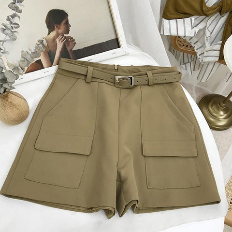 High Waist Big Pocket Office Shorts Pants