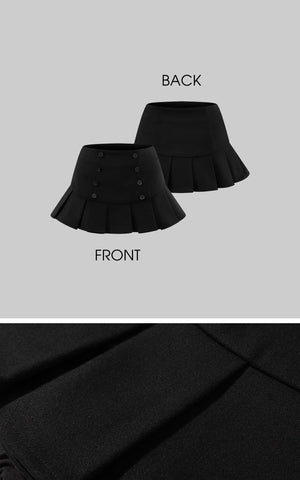 Structured Pleated Mini Skirt with Double-Button Front