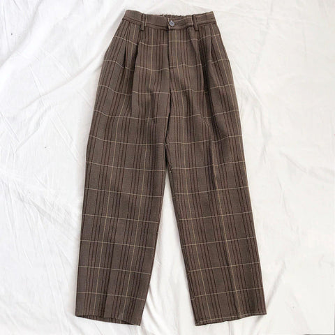 High Waist Vintage Retro Plaid Office Pants