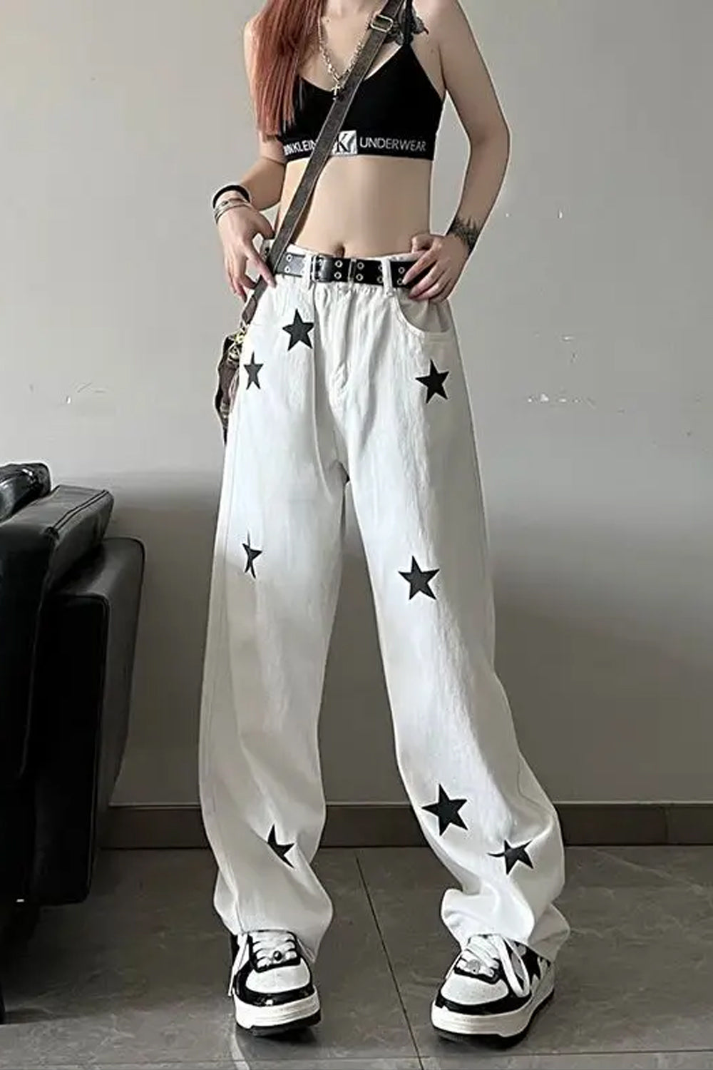 High Waist Stars Pattern Jeans Pants
