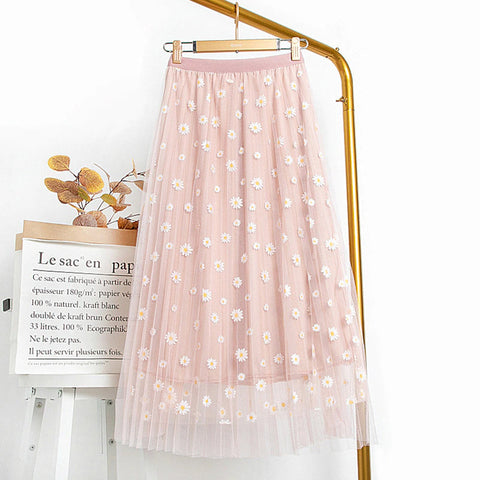 High Waist Mesh Transparent Floral Skirts