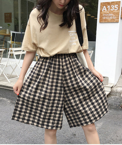 Elastic Waist Plaid Style Loose Shorts Pants