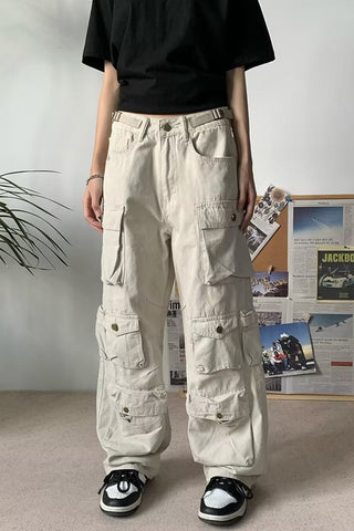 Pantalones largos cargo holgados con múltiples bolsillos 