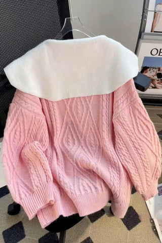 Loose Strawberry Pattern Peter Pan Collar Sweater