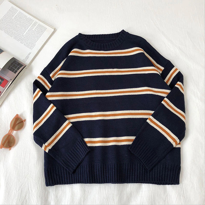 Vintage Striped Style O-Neck Sweater