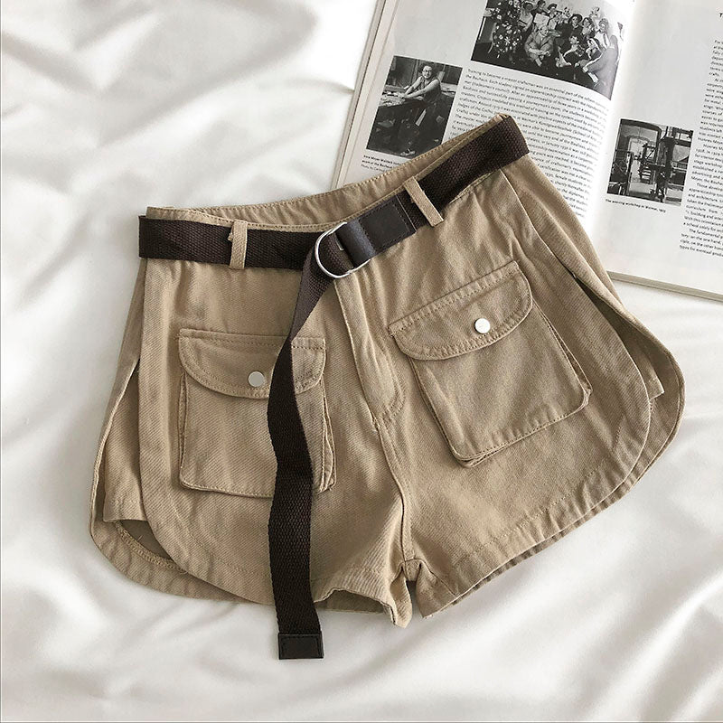 High Waist Belted Double Front Pocket Shorts