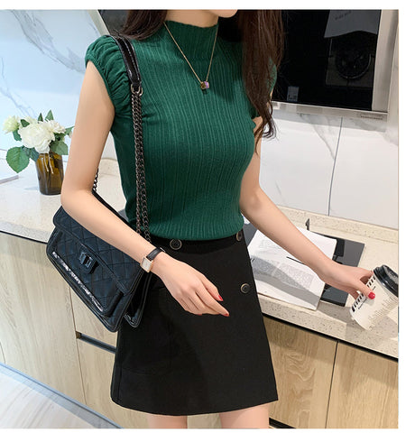High Neck Sexy Sleeveless Slim Knitted Tops