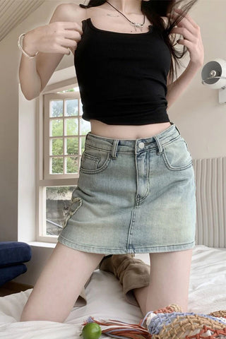 Vintage Butterfly Embroidery Mini Denim Skirts