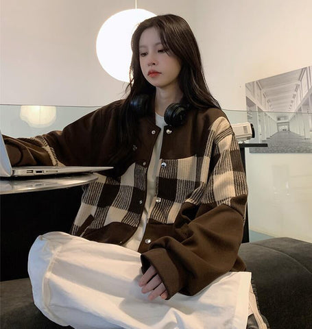 Loose Hip Hop Plaid Baseball Jackets