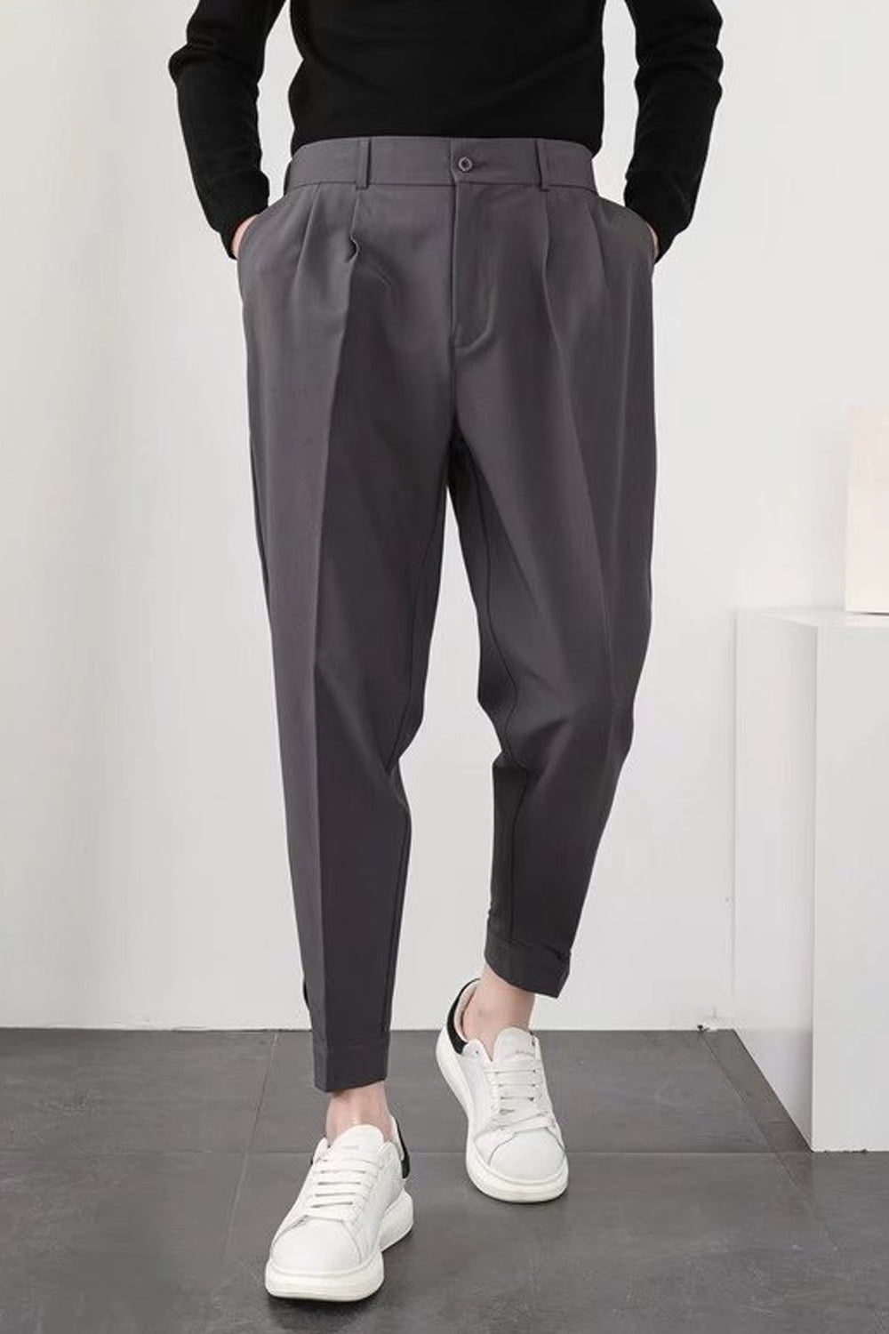 Slim Casual Small Feet Pleated Men Pants
