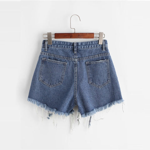 Blue Frayed Denim Shorts