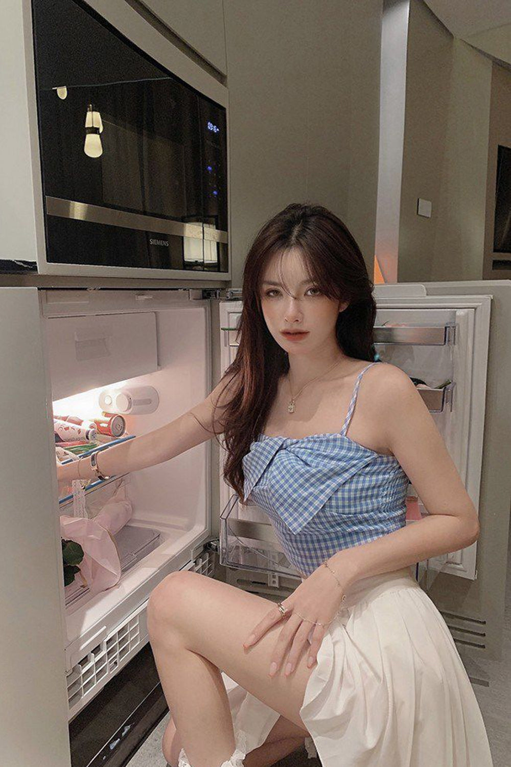 Sexy Bow Spaghetti Strap Plaid Crop Tops