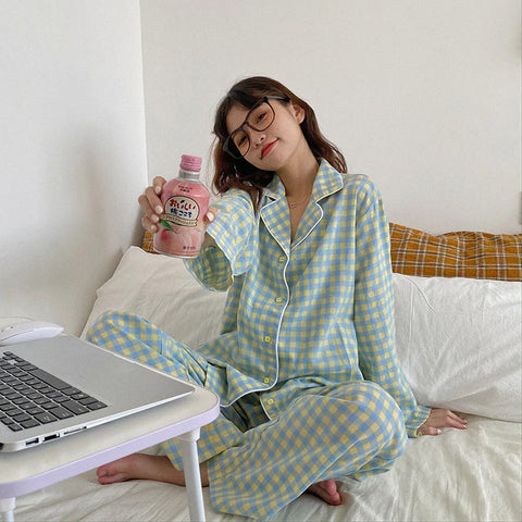 Plaid Grid Pattern 2Pcs Pajamas Set