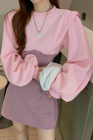 Long Lantern Sleeve Casual Mini Dress