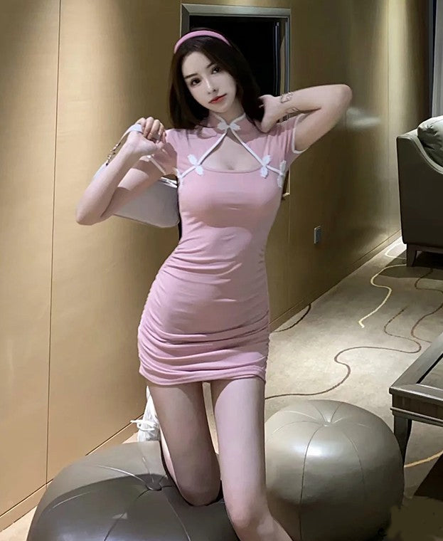 Sexy, figurbetontes Kleid mit Kragen im chinesischen Stil 