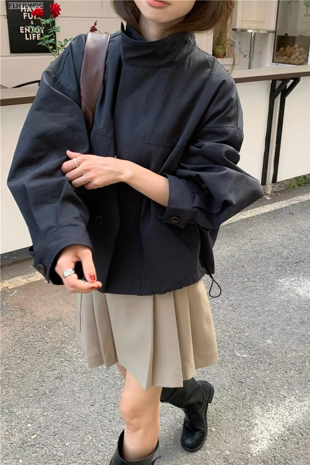 Solid Stand Collar Style Button Basic Coat Jacket