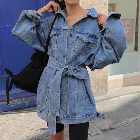 Sashes Lace Up Denim Jacket